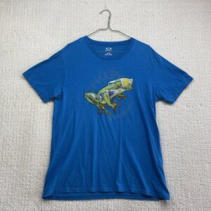 Y2K OAKLEY Frog Graphic T-Shirt Blue Men Sz M Sunglasses Frogskins soft casual